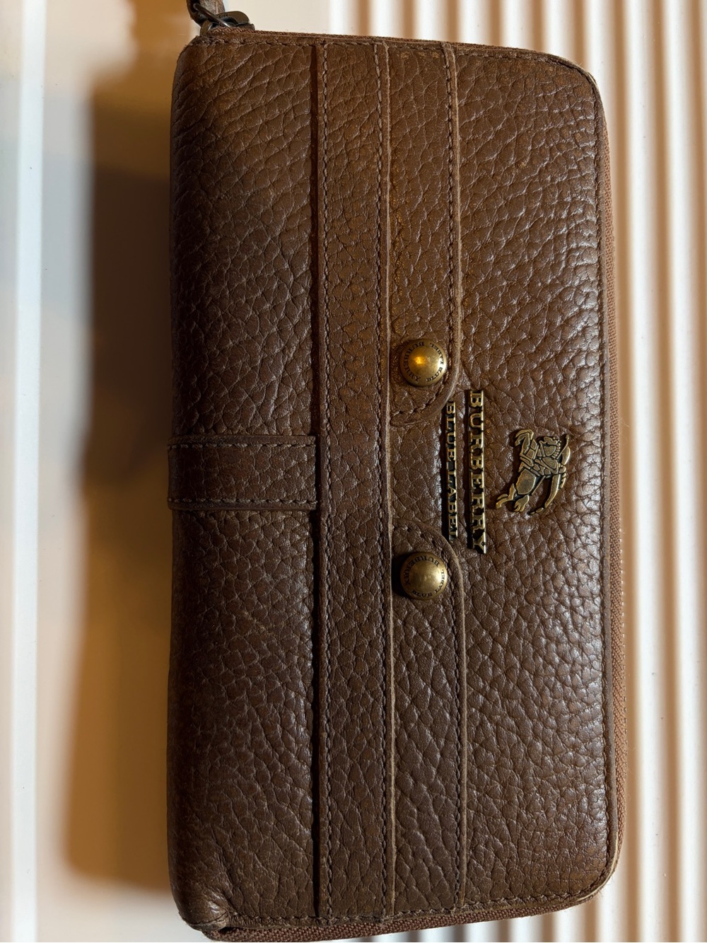 Brown Leather Zip Wallet Clutch - Burberry Style